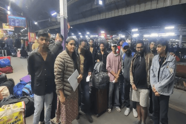 Rescued Indians at the railway station