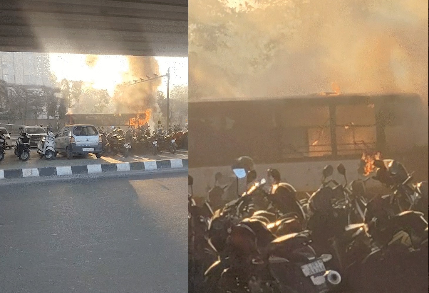 AMTS bus catches fire on SG Highway AMTS bus catches fire on SG Highway