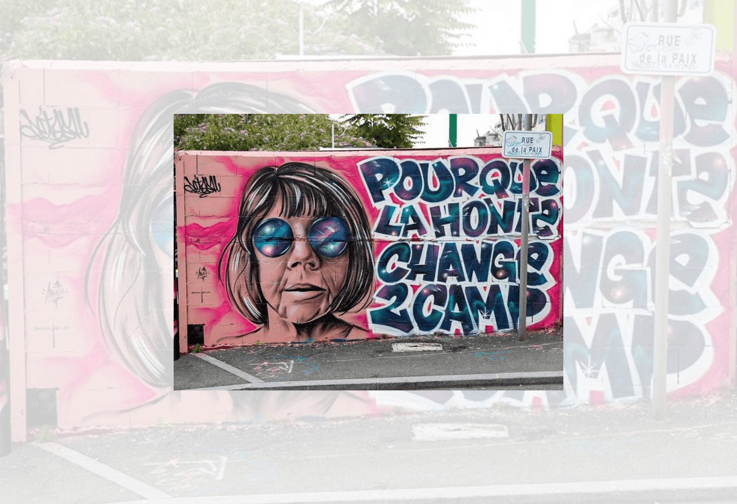 A mural in France reads: Shame must change sides (Pic by Julia Baird) A mural in France reads: Shame must change sides (Pic by Julia Baird)
