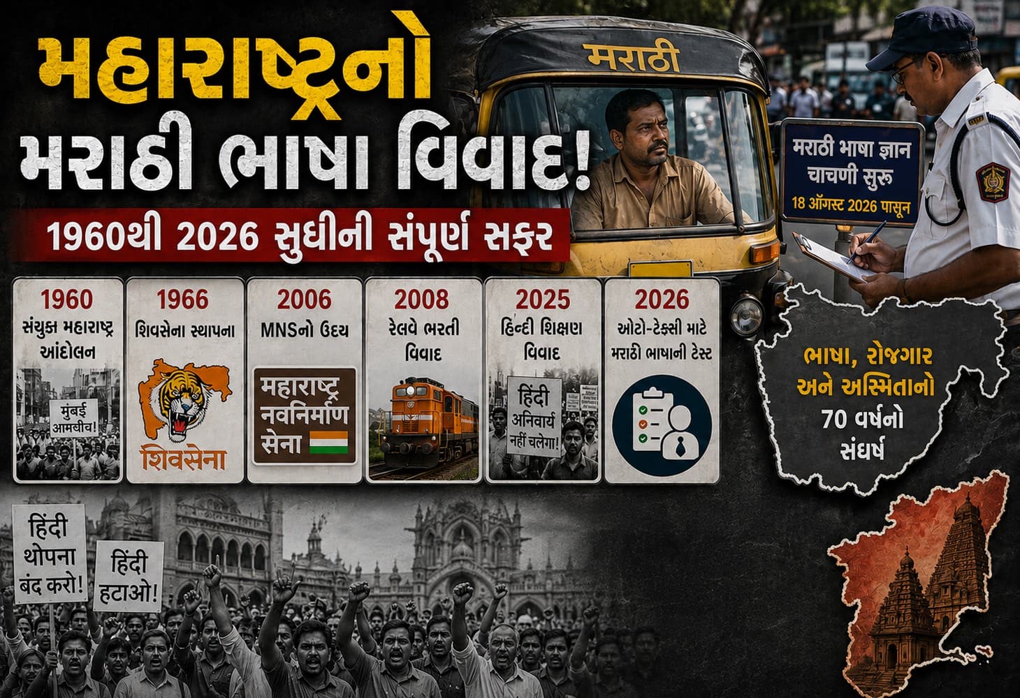 મહારાષ્ટ્રમાં મરાઠી ભાષા વિવાદનો ઇતિહાસ: 1960થી 2026 સુધી શિવસેના, MNS, હિન્દી વિરોધ અને મરાઠી અસ્મિતાની સંપૂર્ણ કહાની